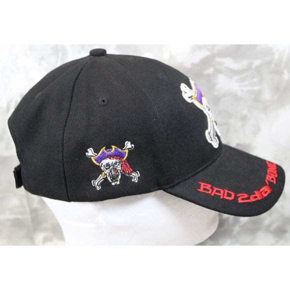 Urban Gear Embroidered Black Pirate Bad To The Bone Hat Strap Back Cap - Picture 5 of 7
